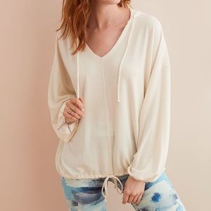 Aerie White Drawstring Waist Hoodie